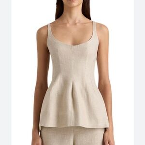 Faithfull the brand Sanne Linen Longline Top, Oatmeal Tan, Medium NWT